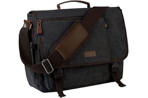 VASCHY Messenger Bag, Waxed Canvas Man Bag 15.6 inch Laptop Shoulder Bag for Men Women Water Resistant Briefcase Satchel with Shoulder Strap and Luggage Sleeve for Work,School,Business Trip (Grey)