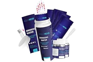 AQUANEXO 18 paramètres, 125 bandelettes de test pour eau potable (5x25)+ 2x test de bactéries coliformes, bandelettes de test pH, testeur d'eau potable, dureté de l'eau, test d'eau potable