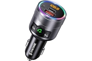Syncwire Bluetooth 5.4 Car FM-adapter, 38 W dubbel USB-laddare med PD och QC3.0, trådlös FM-sändare med mikrofon, basljud, MP