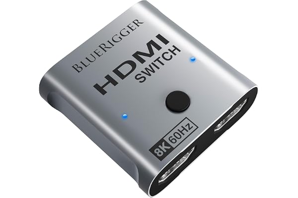 BlueRigger Dual Port HDMI 2.1 Switch Support (8K@60Hz I 4K@120Hz) Dolby Atmos, HD Dolby 7.1 Surround Sound, 48 Gbps Data Transfer, Switch Selector, Gaming, Smart TV, Firestick, PS5, PS4, Xbox etc