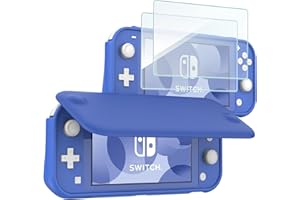 ProCase Klapp Schutzhülle + (2 Stück) Schutzfolie Glas für Nintendo Switch Lite 2019, Weich dünn TPU Stoßfest Hülle + 2 Hartglas Blasenfrei Displayschutzfolien aus gehärtetem Glas -Blau