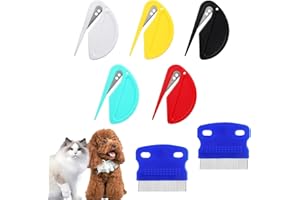 AXBEEAX 7Pcs Pet Knotting Comb Portable Cat Dematting Combs Hair Removal Dog Hair Grooming Tool with Stainless Steel Cat Brush Knot Comb for Cats Dogs Shedding Brush