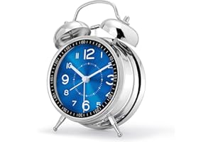 ‎LAFOCUSE Lafocuse Wecker Laut für Tiefschläfer mit Ohne Ticken, Doppelglockewecker, Batteriebetrieben, mit Nachtlicht, Metall Blau Groß Tischuhr für Nachttisch Schlafzimmer Kinder Erwachsene Senioren 16cm