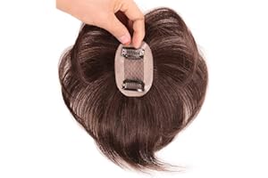 LESAFEV Capelli veri umani fatti a mano in pizzo topper dritto a clip in capelli fronte per donne con capelli diradati 5x8cm/18cm, marrone scuro
