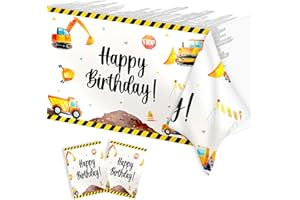 Meanju 2 Pezzi Tovaglia per Camion di Ingegneria,Costruzione buon Compleanno Tovaglia,Tovaglie Riutilizzabili,per Bambini Feste di Compleanno a Tema Trattore Decorazioni(270x130cm)