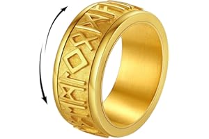 FindChic Anello Antistress Girevolo Uomo con Rune Nordiche, Anello Spinner in Acciaio Inossidabile Oro/Nero/Argento 14.5-32.5 Gioiello Runico Vichingo per Ansia