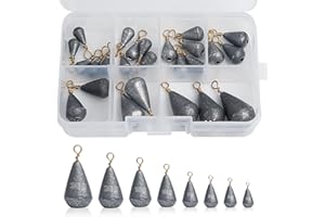 Realure 25 Pcs Small Fishing Weights Mixed 8 Sizes Deep Sea Fishing Weights Assorted 2g 3g 5g 7g 10g 15g 20g 30g Iron Fishing Sinkers Weights with Swivel for River Saltwater Freshwater Mackerel (25)