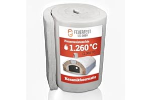 FEUERFEST 123 GMBH Feuerfest 123 - Keramikfasermatte [165x61x2,5 cm] - Bis 1.260 °C - Hochtemperatur-Isolierung - Keramikfaserdecke für Kamine und Öfen - Auch als Ofenrohr Isolierung - Material Dichte 128 KG/m³