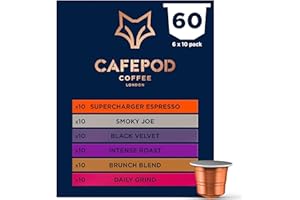 CafePod Lungo and Espresso Coffee Pods - 60 Capsules, Strong Blends Variety Pack, Compatible with Nespresso Coffee Machine - Rainforest Alliance Sourced