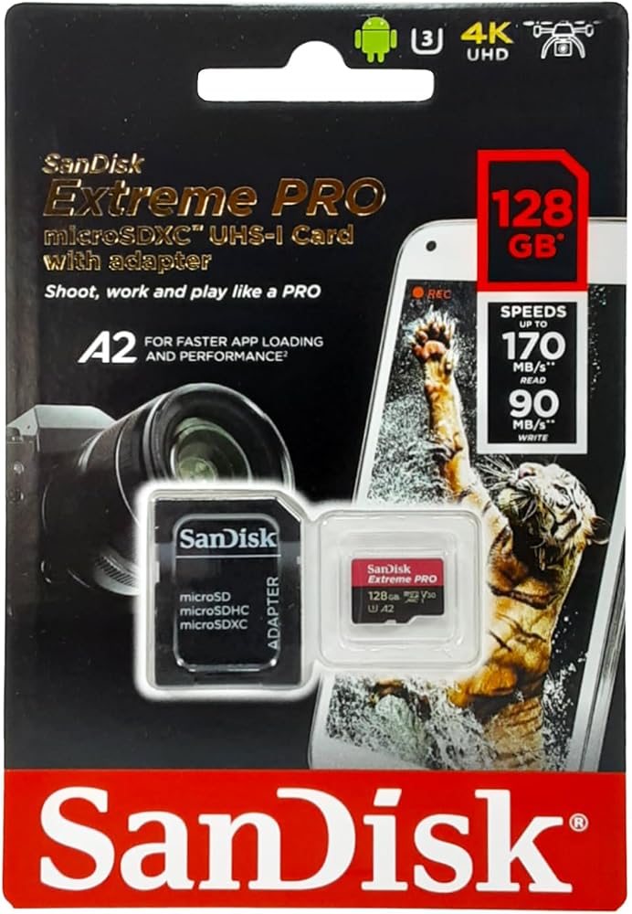 SanDisk Extreme Pro 128 GB microSDXC Hafıza Kartı SDSQXCY-128G-GN6MA, 170 MB/sn'e kadar