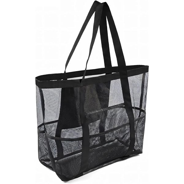 Sac De Plage Femme Grand Cabas - Sac Fourre-Tout En Maille Avec Poches Multiples