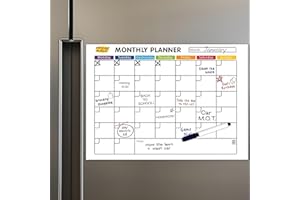 FRIDGE MAGIC Magnetic Whiteboard for Fridge: Multi-Functional Landscape Monthly Planner, Meal Planner, and Calendar, 42x30cm with Colourful Erasable Pens