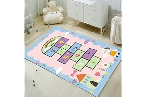 FODELIUY HüPfspiel Teppich Kinderzimmer, Hopscotch Rug, HüPfkäStchen Matte, Spielteppich MäDchen Jungen, HüPfmatte Kinder(80×120cm)