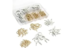 Ronoza 78 Stück Schraubhaken,Hakenschrauben Mit Gummischutz,Deckenhaken,Wandhaken 6 Größen.(Weiß und Gold)