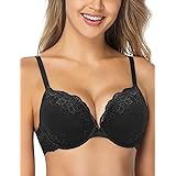 WingsLove Women's Push up Bra Floral Lace Padded Underwire Bra Demi Plunge