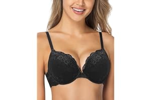 WingsLove Women's Push up Bra Floral Lace Padded Underwire Bra Demi Plunge