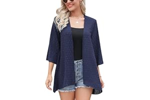 Irevial​​ Cardigan D'été Femme Manches 3/4 Boléro élégant en Mousseline de Soie Kimono Châle Chic pour Femme