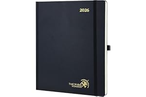 POPRUN Diary 2026 Hardback Week to View Large (26.5x21.5 cm) Appointment Diary Vertical Weekly Planner 26, Inner Pocket, 100GSM Paper (Black)