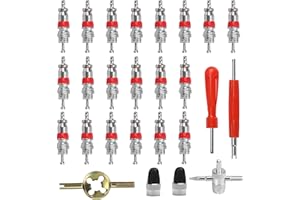 LAMEK 28pcs Tire Valve Core Tool Set with 20 Valve Cores, 4 Tire Valve Caps, Valve Wrench, 4 in 1 Tyre Valve Repair Tool, Tire Valve Remover for Car Bicycle Motorcycles