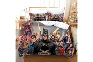 Agmdno Kinder Bettwäsche Batman,Bettbezug 135x200cm + Kissenbezug 80x80cm,Movie Robin Joker DC Super Heroes,Kinderbettwäsche (H01,155x220cm+80x80cmx1)