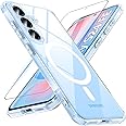 Hensinple Magnetic Case for Samsung Galaxy S24 FE Case with Tempered Glass Screen Protector, Fit for MagSafe,Non-Yellowing Clear Shockproof Back Cover Case for Samsung S24 FE, Transparent