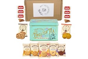 RUVO Border Biscuits Gift Set Afternoon Tea Hamper with English Breakfast Teabags in a Luxury Tin (40 Teabags), Lotus Biscoff Caramelised Biscuits, and Grandma Wild's Classic cookies