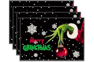 Ohok Weihnachten Tischsets Abwaschbar 4er Set, Polyester Leinen Platzdeckchen 30x45cm, Weihnachten Tischuntersetzer Platzsets für Küche Speisetisch Hotel Weihnachts Tischdeko (Grichs mit Kugeln)