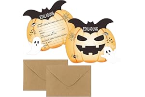 XINDY 12x Halloween Einladungskarten Kinder Halloween Party Einladung Kindergeburtstag Mädchen Junge Gruselige Kürbis Einladungskarte zum Geburtstag