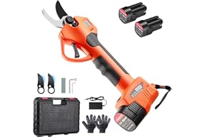 NEXALITE Sécateur Électrique Sans fil 35mm: Secateur a Batterie 2 * 2000 mAh, Lame SK5, Coupe Branche Electrique pour verger, jardin, parc, vignes, oliviers (couleur orange)