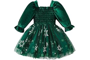 Loalirando Abito Bambina Invernale Abito Elegante Stampa Stella Bambina Neonata Natalizio in Velluto Vestiti Bambina Invernali Abito in Tulle con Pailettes Natale