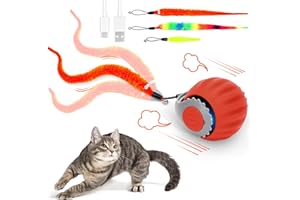 RuiDay Palla Interattiva per Gatti, Pallina Gatto Automatica, Giochi per Gatti Interattivi, Giochi per Gattis, 3 Modalità di Lavoro, Coda Sostituibile (Rosso)