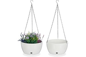 Relaxdays Blumenampel mit Wasserspeicher, 2er Set, HxD 67x28,5 cm, außen & innen, hängender Blumentopf, Kunststoff, weiß