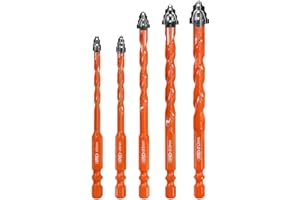 BGTEC Punte Eccentriche a denti di Sega a Quattro Taglienti - 5 pezzi Punte per Piastrelle Ø 5/6/8/10/12 mm per legno plastica mattoni piastrelle vetro calcestruzzo marmo
