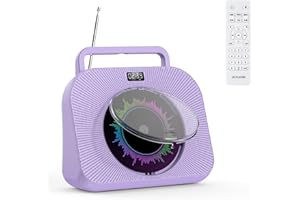 KOVCDVI Lettore CD da tavolo Lettore CD Bluetooth con altoparlanti Lettori CD Supporto USB/Schede TF/AUX Riproduzione Sveglia Timer con telecomando Schermo antipolvere Presa per cuffie viola