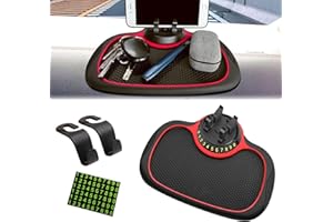 NITOOPE Multifunction Car Anti-Slip Dash Mat, Universal Phone Holder with Number Plate, Washable Dashboard Mat, for Phones/Keys (Red, with 2 Seat Hooks)