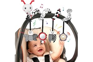 JNEYVIC Kinderwagen Spielzeug Baby Babyschale Spielzeug 0-6 Monate Hängespielzeug Kontrast Schwarz Weiß Spirale Autositzspielzeug Hängende Kinderwagenkette für Kinderbett Neugeborene Geschenke