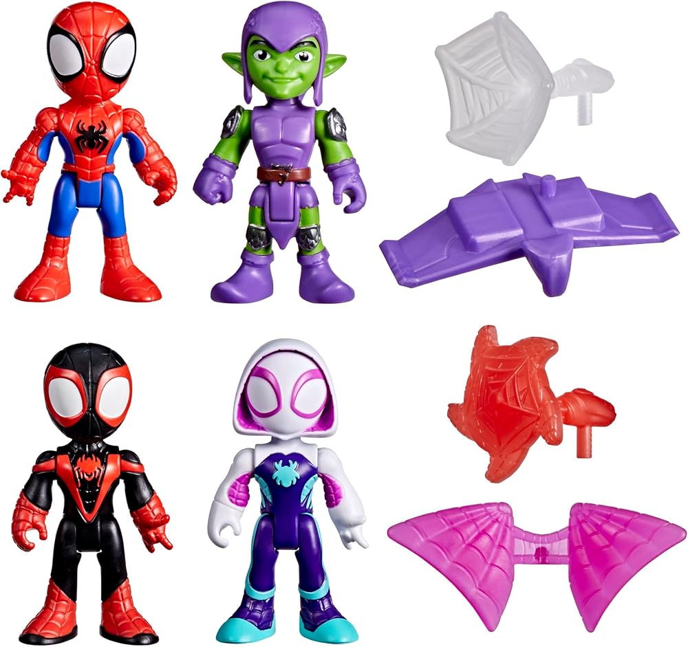 Marvel Spidey and His Amazing Friends Ağ Fırlatma Macerası Seti 7,6 cm Boyunda Aksiyon Figürü Seti, 3 Yaş ve Üzeri Çocuklar için Spider-Man Oyuncakları