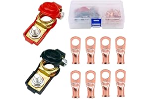 HUAZIZ 1 Pair Terminal de Batería de CocheLiberación Rápida Bornes Bateria Coche 12V Conector de Batería Positivo y Negativo Battery Abrazadera con 8 Anillo de Cobre