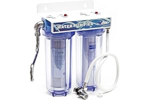 Naturewater NW-PR102 Double filtre Eau potable – 260 x 155 x 360 mm – 2 Étapes – 360 L/h – 3/4" / 26,16 mm – avec Cartouche PP Sédiments, Charbon actif – Filtration Purification Bactéries Pesticides