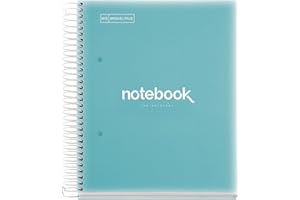 Miquelrius - Taccuino A5 Quaderno Emotions, 160 Pagine 90 g/m², Griglia 5 x 5 mm, 8 Strisce colorate, Spirale microforata, Copertina in polipropilene, 2 Fori, Quaderno a griglia, Blu Cielo