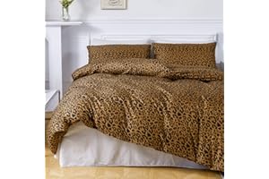 LUOFANFEI Juego de ropa de cama Leopard 135 x 200 cm, 2 unidades, color marrón, amarillo y dorado, estampado de leopardo, microfibra, funda nórdica de 135 x 200 cm, reversible
