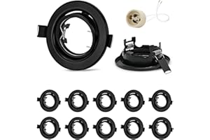 GeyouLux Marco Foco Empotrable GU10,10 Pack LED Marco Ojos de Buey Techo Negro Incl. Portalámparas GU10,Focos Interior Techo Redondo Orificios de montaje ø68mm,Para Lámparas de LED O Halógena