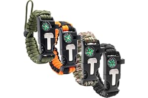 Avagiaforu 4 Stück Überlebensarmband, 5 in 1 Paracord Armband mit Feuerstein + Kompass + Pfeife + Schirmseil + Mini-Säge, Outdoor Survival Kit für Herren Damen, zum Outdoor-Aktivitäten