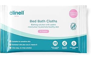 CARELL Clinell Skin Bed Bath Wipes - Pack of 1 - 8 Wipes - Easy to use, Containing Aloe Vera, Dermatologically Tested, Alcohol-Free, Gentle pH Neutral Formula