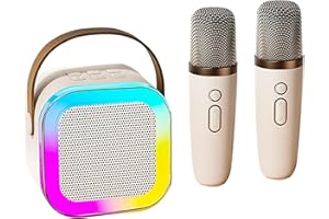 LUXOPALOPI Kids Karaoke Machines with 2 Wireless Microphones, Portable Karaoke Machine with Bluetooth Speaker with LED Light/Voice Changer Mic/Present for Kids Boys Girls Families Birthday Party (Beige)