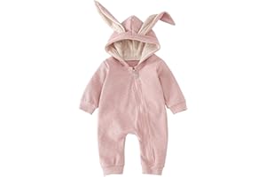 Momkonzz Newborn Baby Girl Easter Outfit My First Easter Onesie Infant Bunny Romper Long Sleeve 0-18 Months