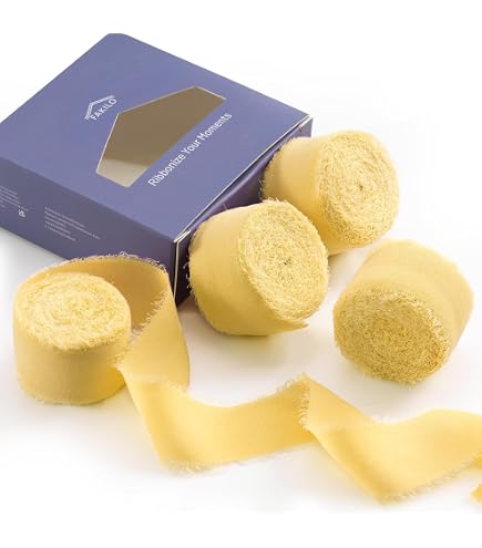 Uiopa Ruban Jaune, 38mm x 22,8m Ruban Cadeau en Mousseline de Soie, Ruban Tissu Décoratif pour Emballage Cadeau, Festival, Décoration de Mariage, Bouquet, Artisanat