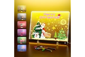 SUNWUUN LED Note Board with 7 Colors Pen, 6 Adjustable Light Colours Acrylic Message Board with Stand, Led Drawing Writing Board for Kids Light Up Dry Erase Board for Office School Home(30 * 20cm)