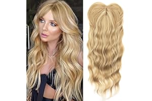 PORSMEER Parrucche sintetiche per capelli sottili, 45 cm di lunghezza, parrucche sintetiche, per donne con frangetta, per aggiungere volume ai capelli (biondo)