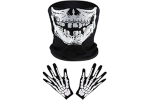 Tatuo Guantes de Esqueleto Blancos y Máscara de Cara de Calavera Mitad de Huesos de Fantasmas para Fiesta de Disfraz de Danza de Halloween de Adultos